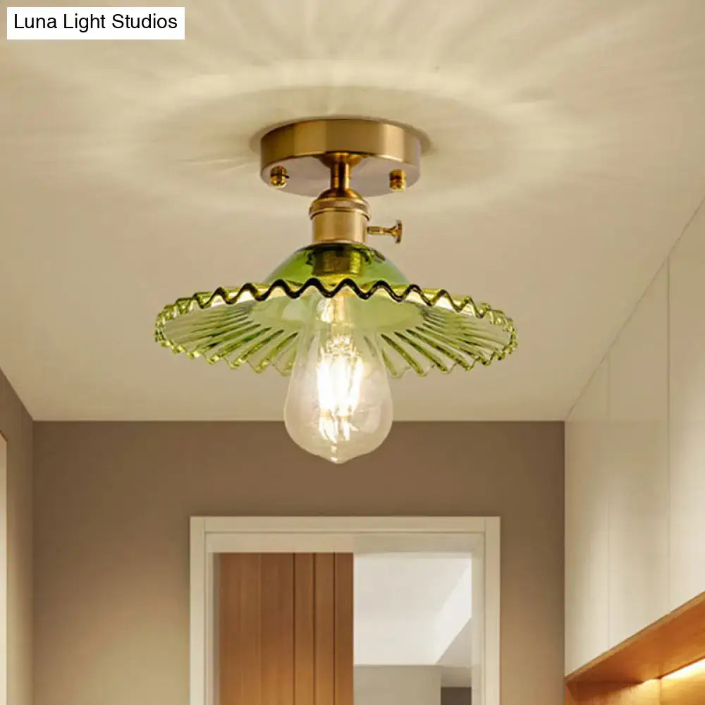 DecorBites™ Industrial Scalloped Ribbed Glass Semi Flush Mount Light - Clear/Green