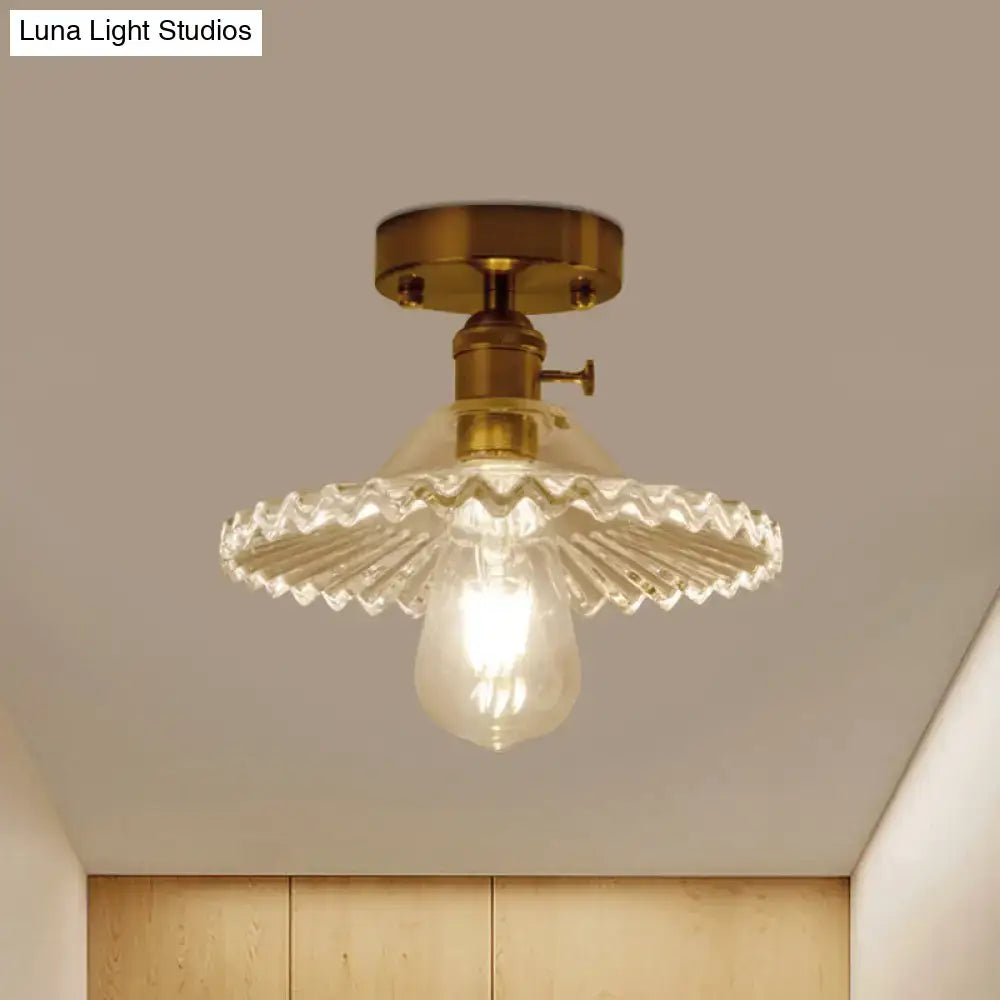 DecorBites™ Industrial Scalloped Ribbed Glass Semi Flush Mount Light - Clear/Green