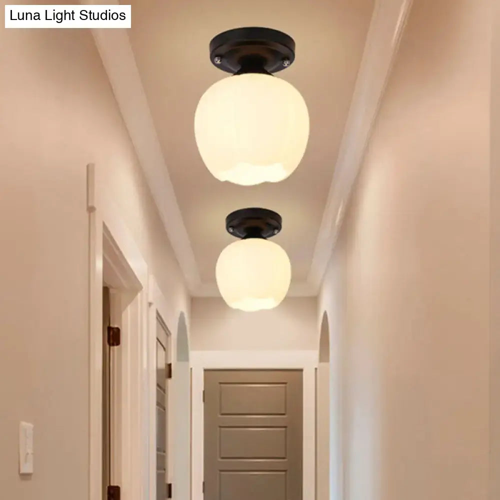 DecorBites™ Industrial Semi Flush Light - Black Opal Glass Bowl Lighting Fixture for Corridor