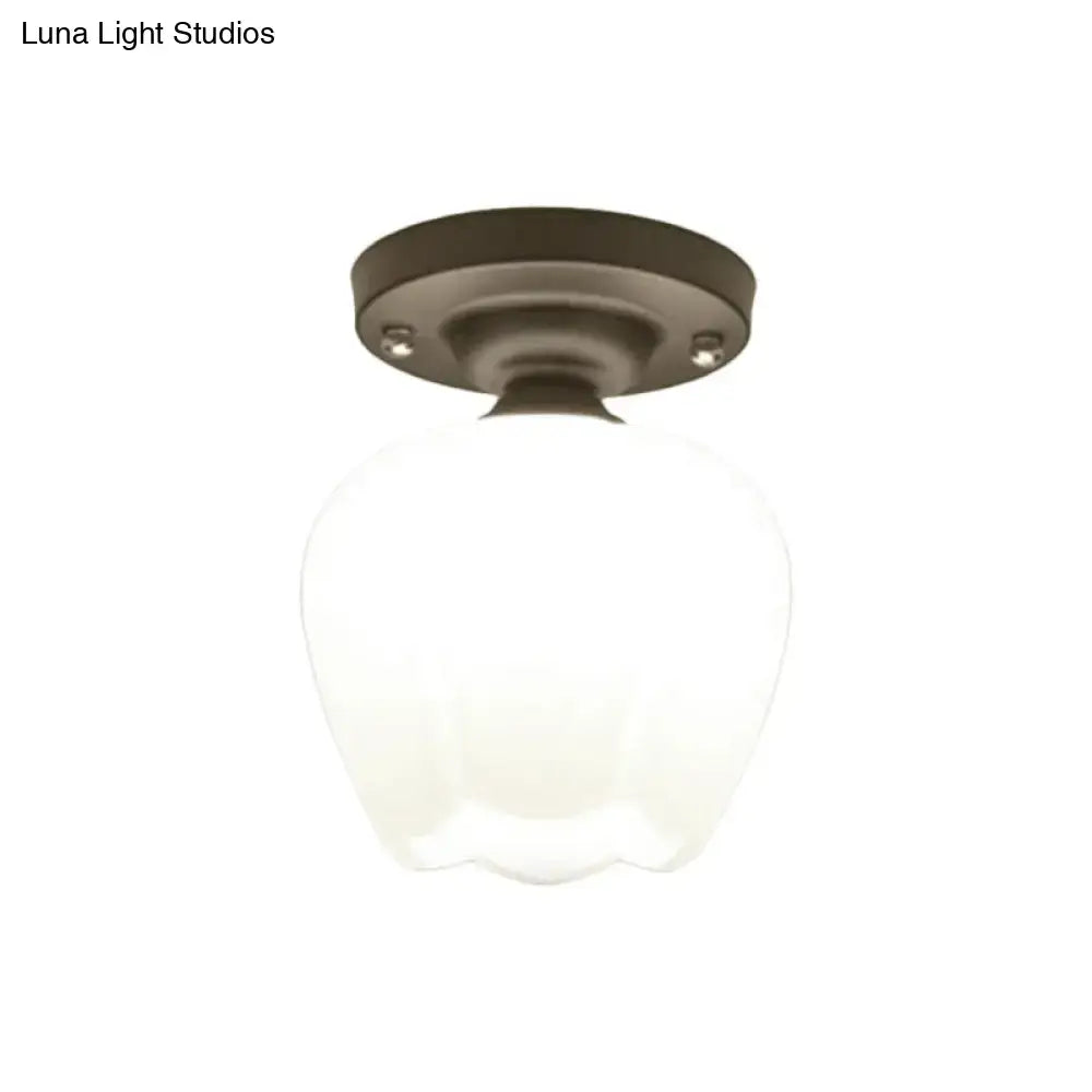 DecorBites™ Industrial Semi Flush Light - Black Opal Glass Bowl Lighting Fixture for Corridor