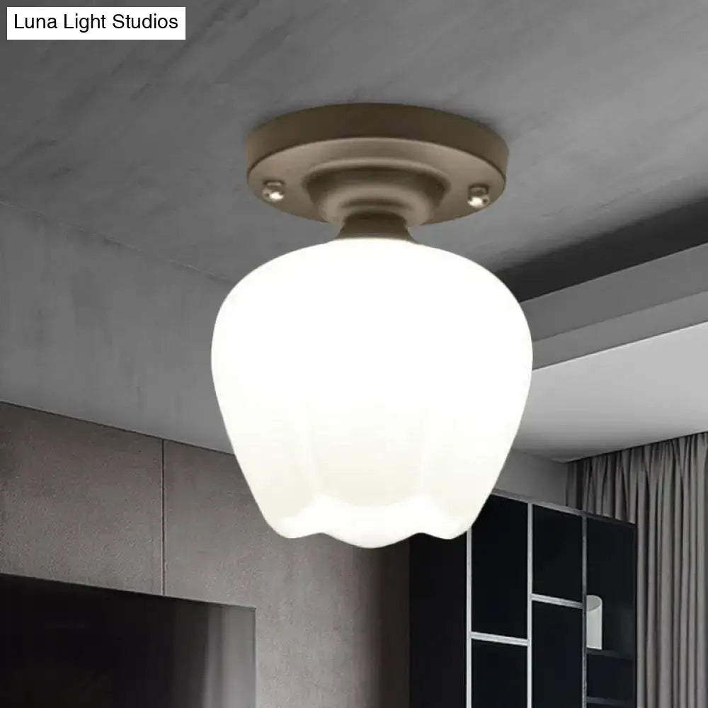 DecorBites™ Industrial Semi Flush Light - Black Opal Glass Bowl Lighting Fixture for Corridor