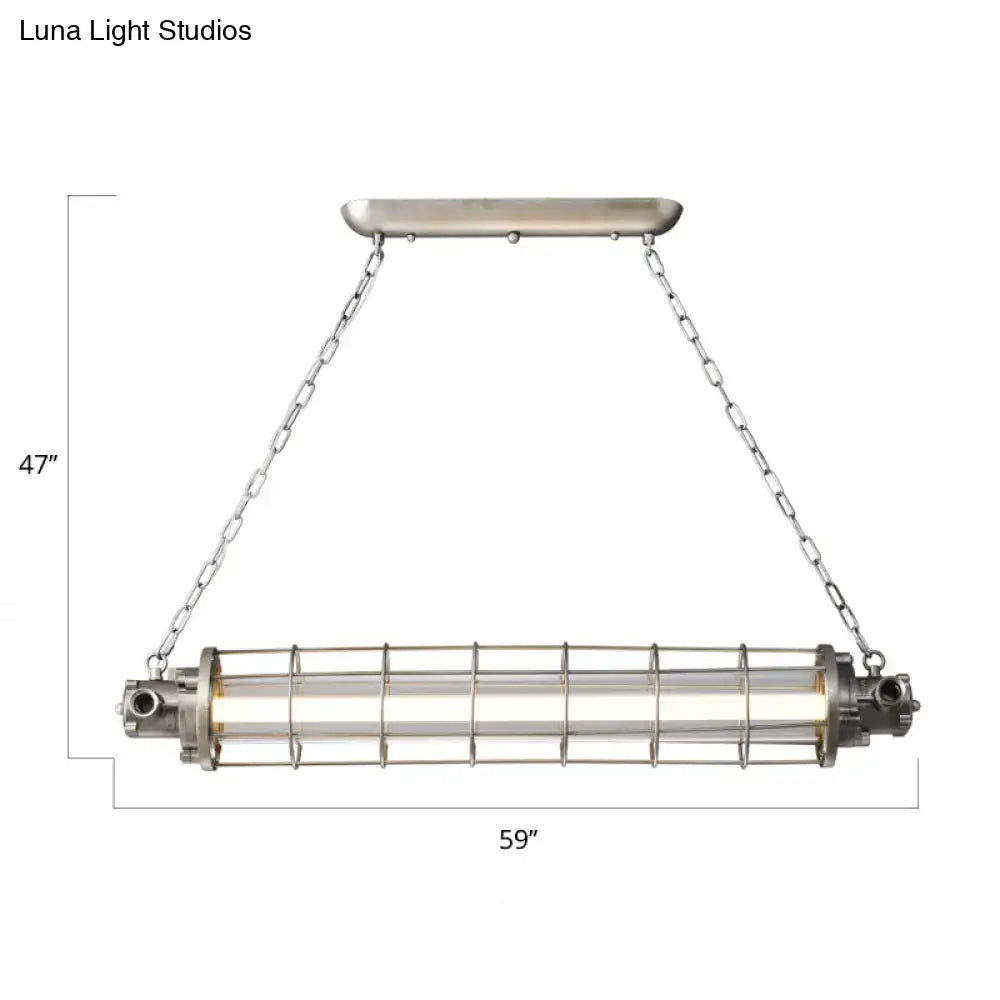 DecorBites™ Industrial Silver Metal Pendant Light with LED, Clear Glass Shade - Cylindrical Wire Cage Design