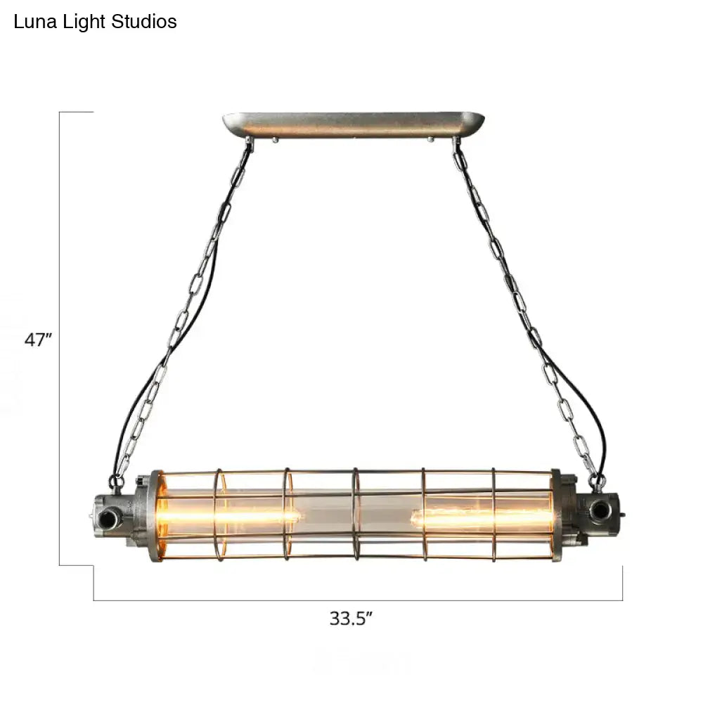 DecorBites™ Industrial Silver Metal Pendant Light with LED, Clear Glass Shade - Cylindrical Wire Cage Design