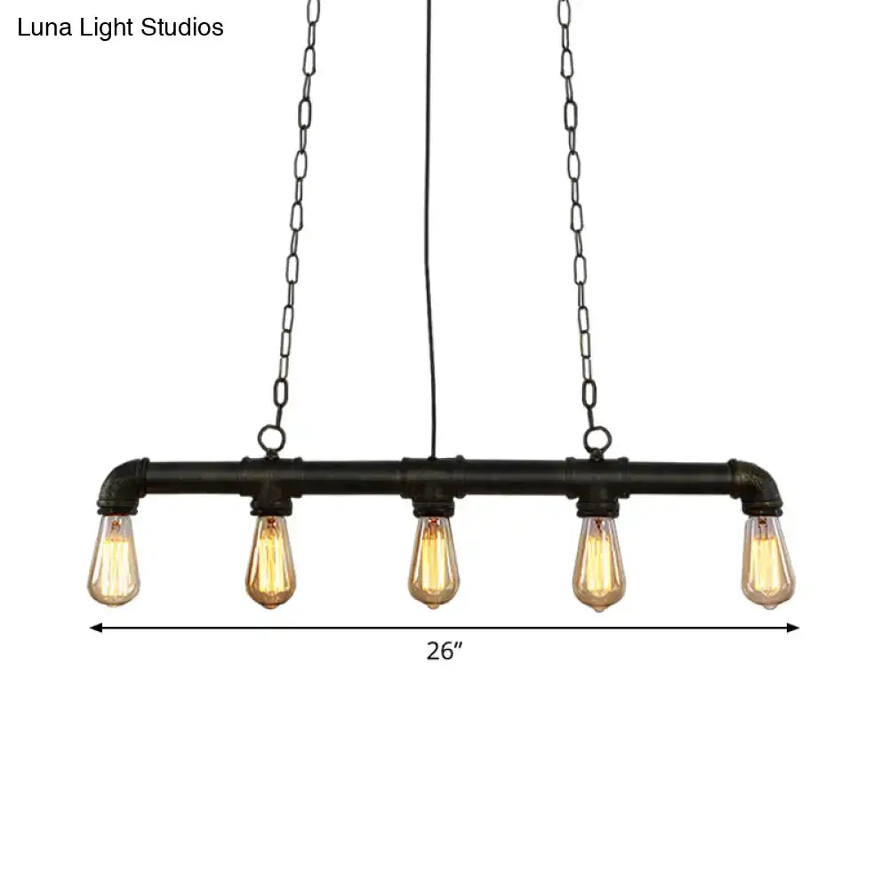 DecorBites™ Industrial Style Black Iron Pendant Lamp with Linear Piping - 3/5/10-Head Hanging Light for Island