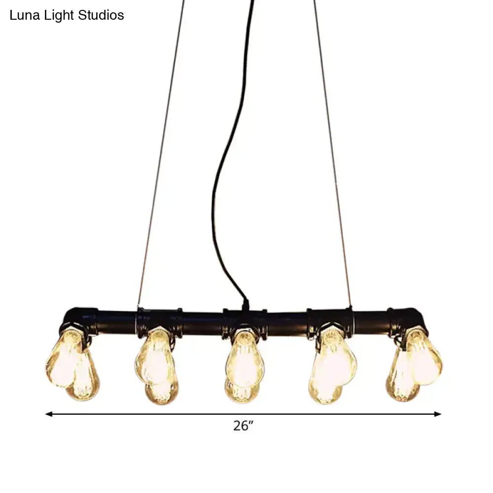 DecorBites™ Industrial Style Black Iron Pendant Lamp with Linear Piping - 3/5/10-Head Hanging Light for Island
