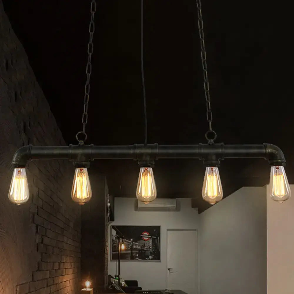 DecorBites™ Industrial Style Black Iron Pendant Lamp with Linear Piping - 3/5/10-Head Hanging Light for Island