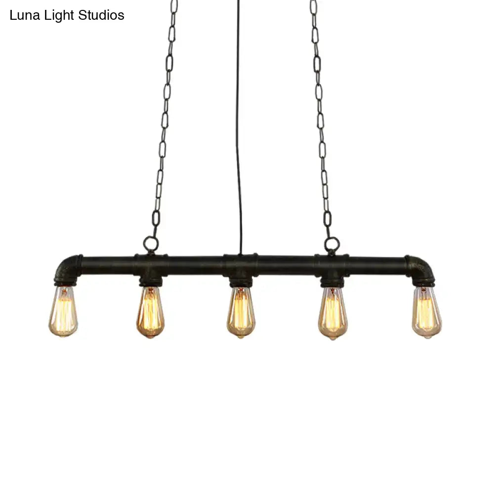 DecorBites™ Industrial Style Black Iron Pendant Lamp with Linear Piping - 3/5/10-Head Hanging Light for Island
