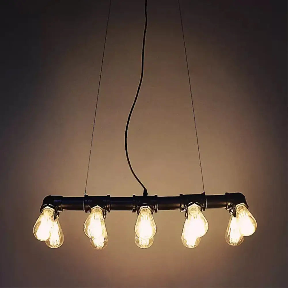DecorBites™ Industrial Style Black Iron Pendant Lamp with Linear Piping - 3/5/10-Head Hanging Light for Island