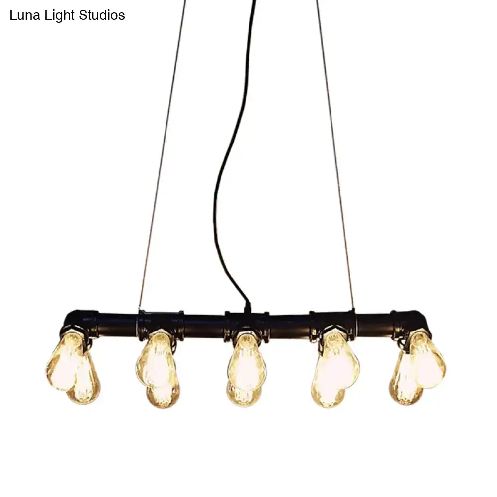 DecorBites™ Industrial Style Black Iron Pendant Lamp with Linear Piping - 3/5/10-Head Hanging Light for Island