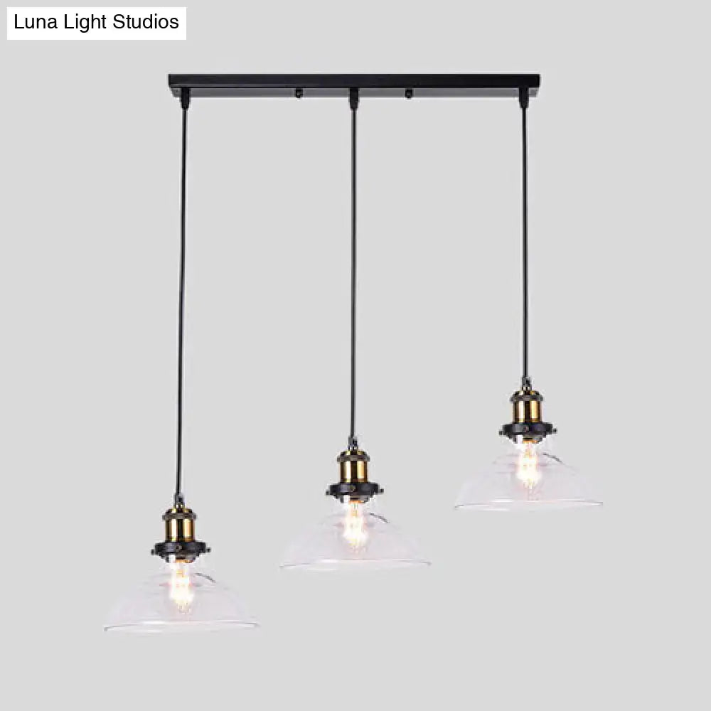 DecorBites™ Industrial Style Brass Pendant Light Kit with 3-Light Round/Barn/Admix Design, Clear Glass Hanging Lamps