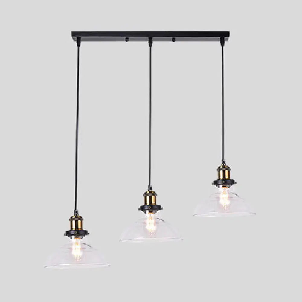 DecorBites™ Industrial Style Brass Pendant Light Kit with 3-Light Round/Barn/Admix Design, Clear Glass Hanging Lamps