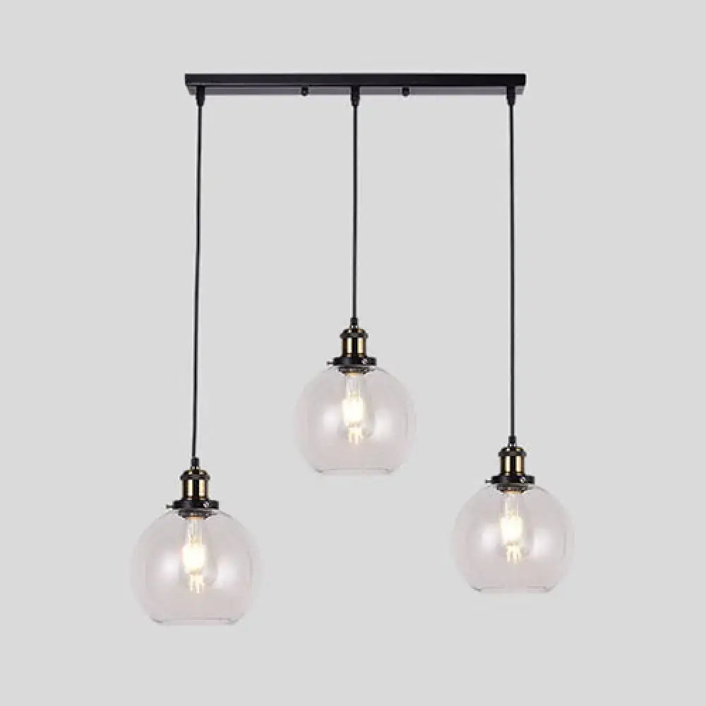 DecorBites™ Industrial Style Brass Pendant Light Kit with 3-Light Round/Barn/Admix Design, Clear Glass Hanging Lamps
