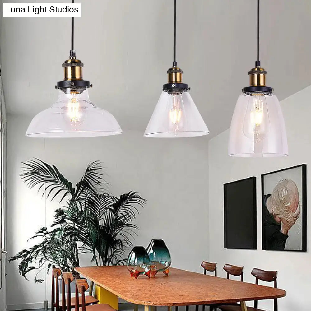 DecorBites™ Industrial Style Brass Pendant Light Kit with 3-Light Round/Barn/Admix Design, Clear Glass Hanging Lamps