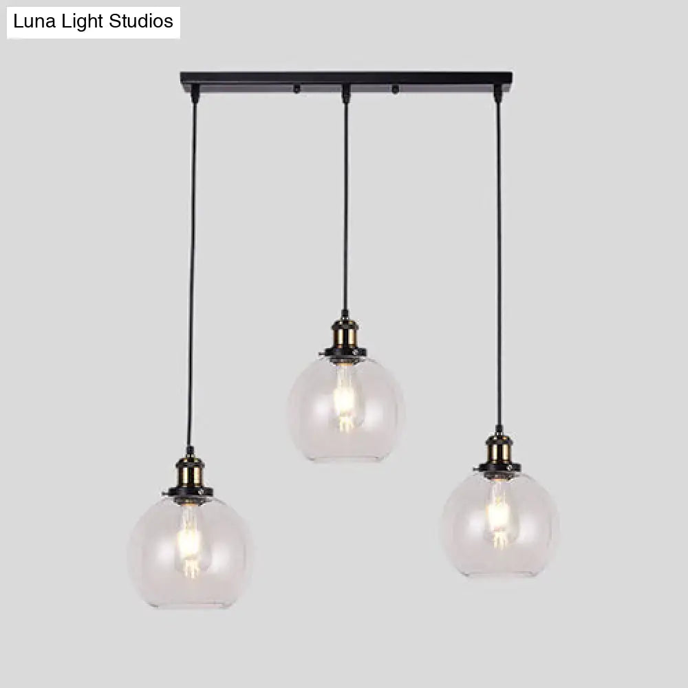 DecorBites™ Industrial Style Brass Pendant Light Kit with 3-Light Round/Barn/Admix Design, Clear Glass Hanging Lamps