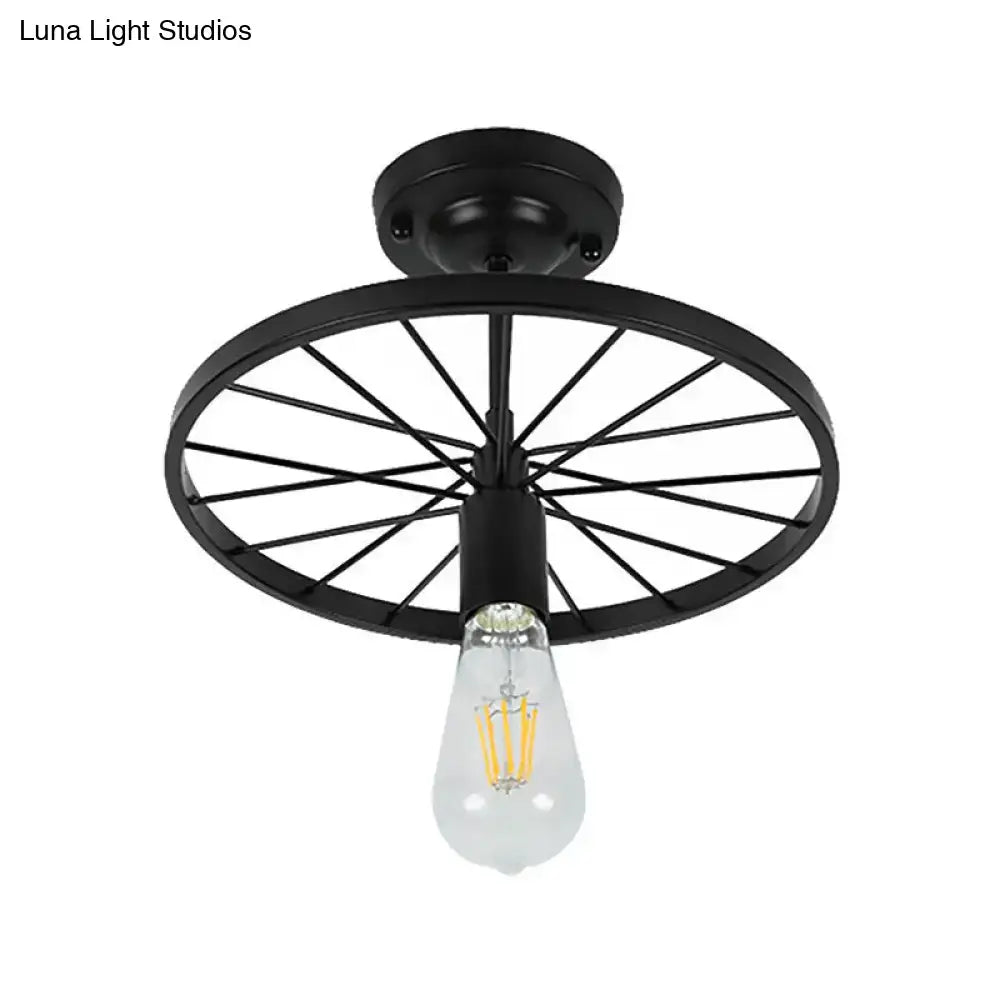 DecorBites™ Industrial Style Metal Semi Flush Ceiling Light with Black Finish - Bare Bulb Restaurant Fixture