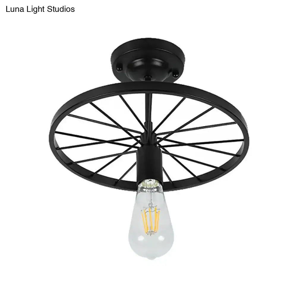 DecorBites™ Industrial Style Metal Semi Flush Ceiling Light with Black Finish - Bare Bulb Restaurant Fixture