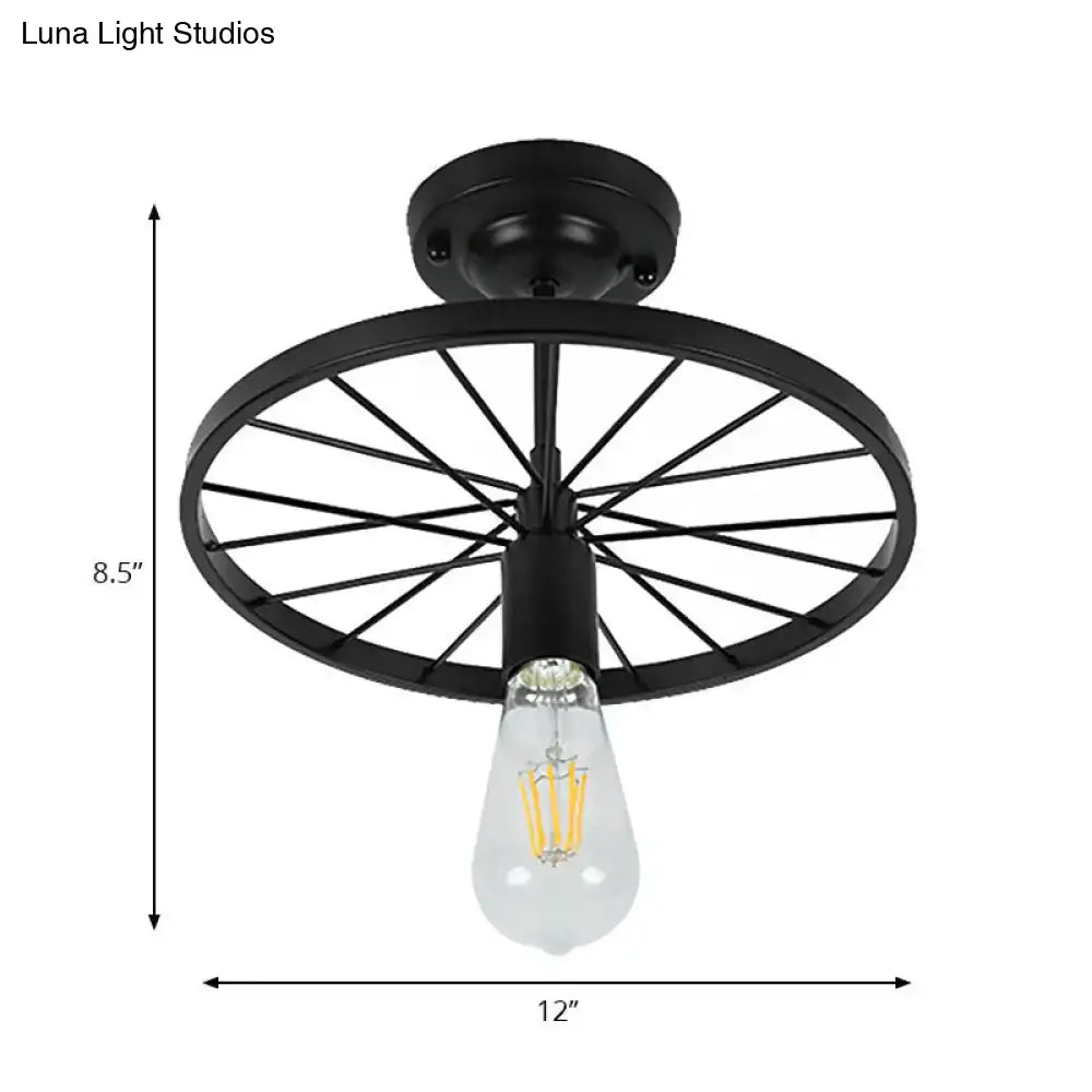 DecorBites™ Industrial Style Metal Semi Flush Ceiling Light with Black Finish - Bare Bulb Restaurant Fixture