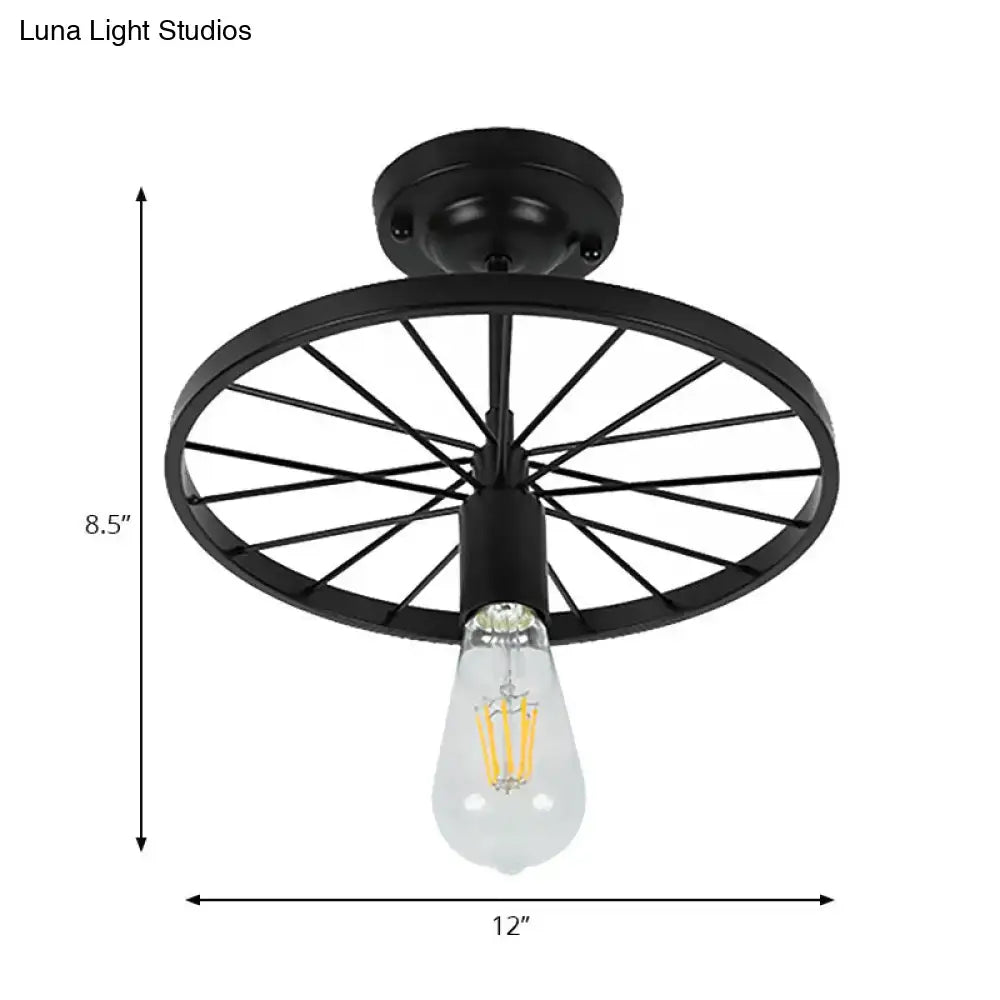 DecorBites™ Industrial Style Metal Semi Flush Ceiling Light with Black Finish - Bare Bulb Restaurant Fixture
