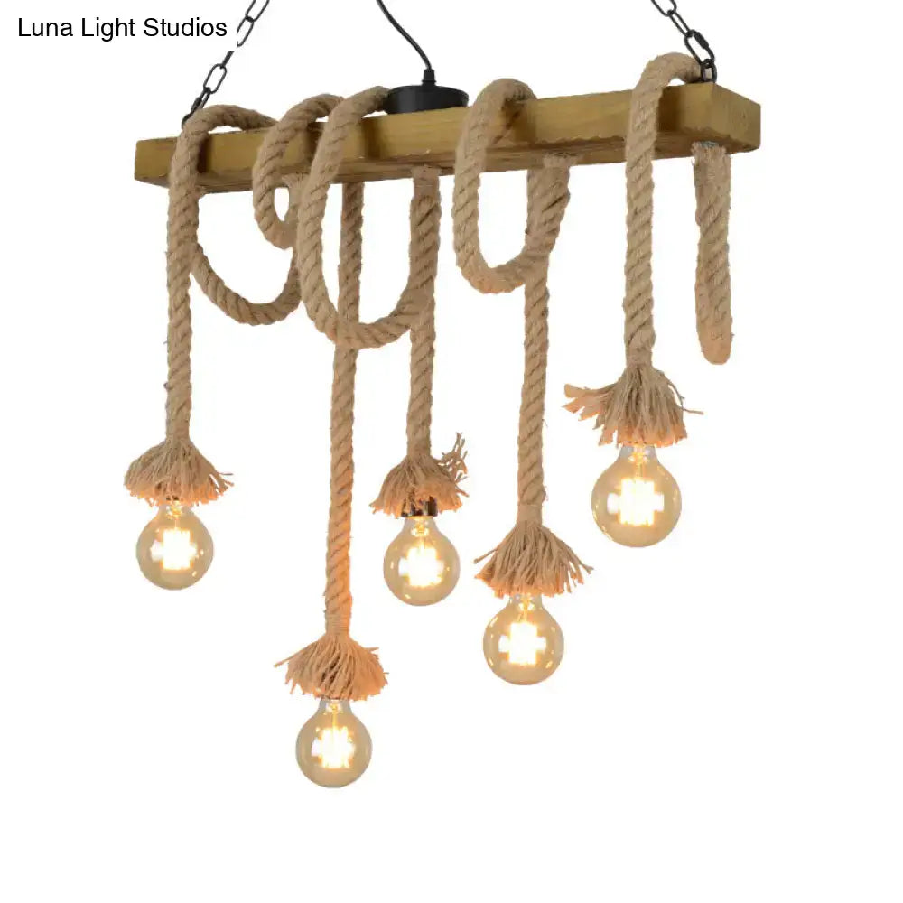 DecorBites™ Industrial-Style Wood Beige Island Chandelier - 8-Light Linear Pendant Lamp for Dining Room