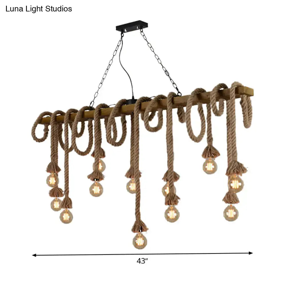DecorBites™ Industrial-Style Wood Beige Island Chandelier - 8-Light Linear Pendant Lamp for Dining Room