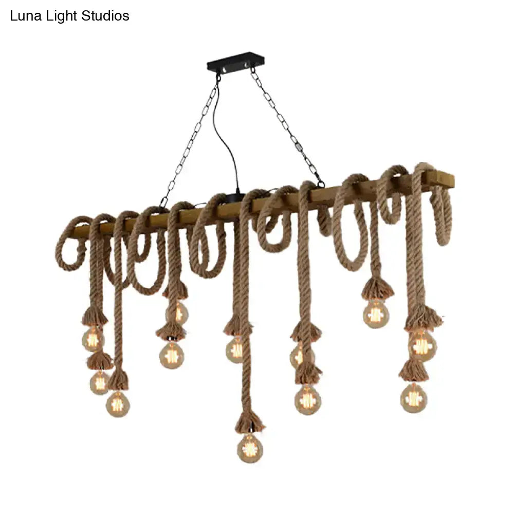 DecorBites™ Industrial-Style Wood Beige Island Chandelier - 8-Light Linear Pendant Lamp for Dining Room