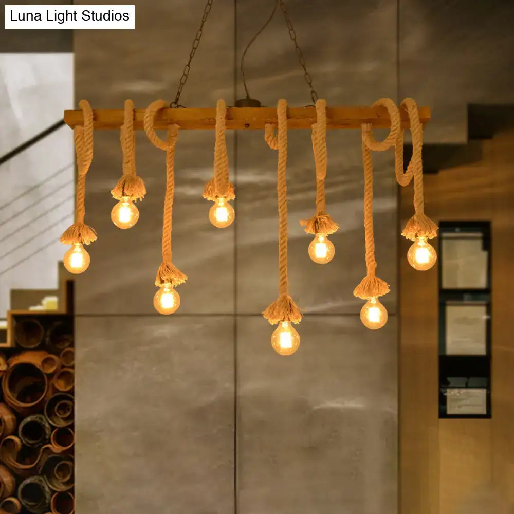 DecorBites™ Industrial-Style Wood Beige Island Chandelier - 8-Light Linear Pendant Lamp for Dining Room