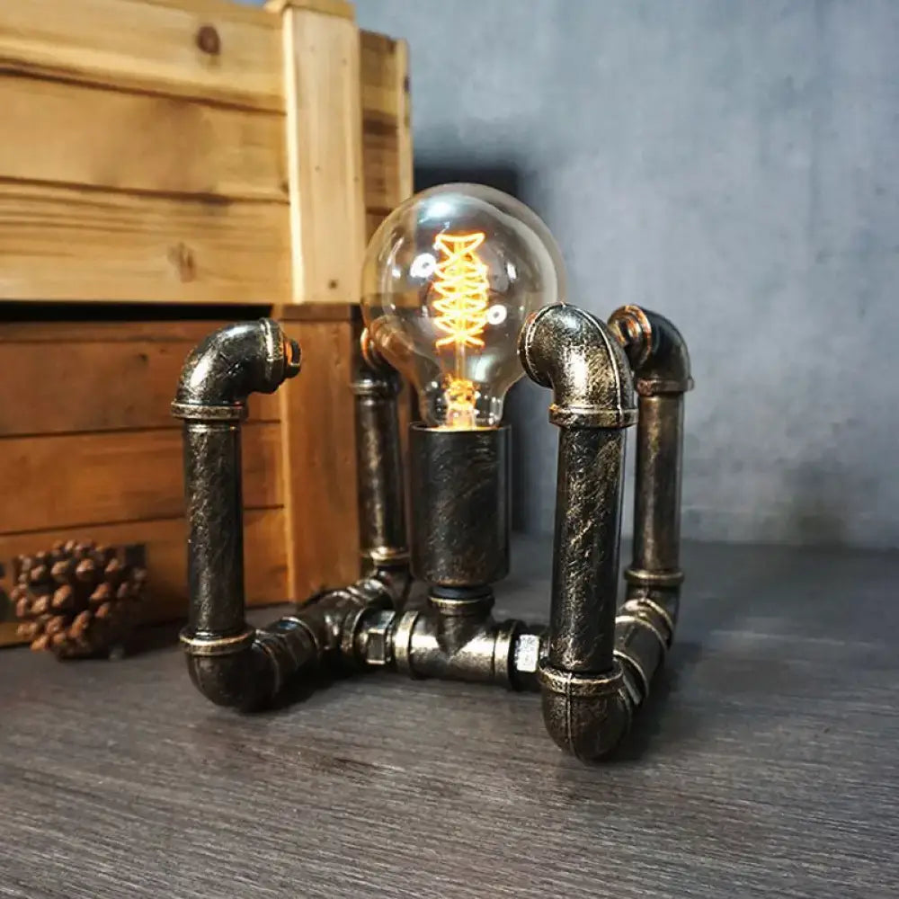 DecorBites™ Iron Pipe Art Night Lamp - Industrial Table Light in Bronze for Boys Room