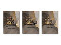 Decorbites™ islamic ayatul kursi wall art set featuring three framed canvas prints with black script on gold gray and white backgrounds