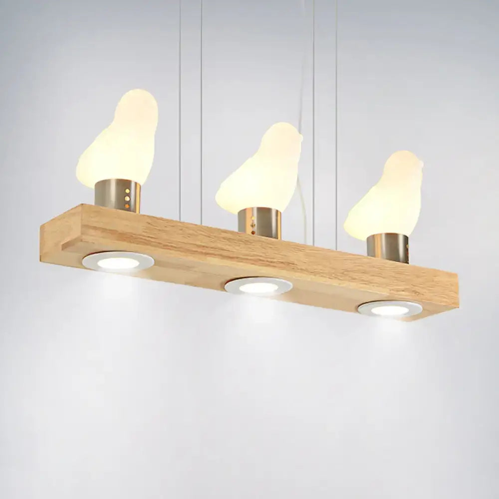 DecorBites™ Ivory Glass Bird Island Pendant Lighting Fixture with Decorative Wood Suspended Design