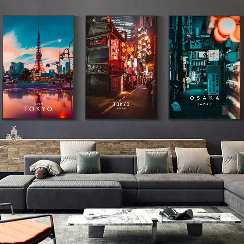 لوحة فنية جدارية كانفاس بتصميم مدينة يابانية من DecorBites™