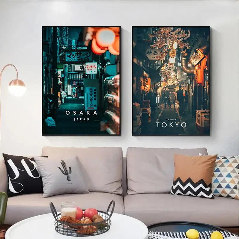 لوحة فنية جدارية كانفاس بتصميم مدينة يابانية من DecorBites™