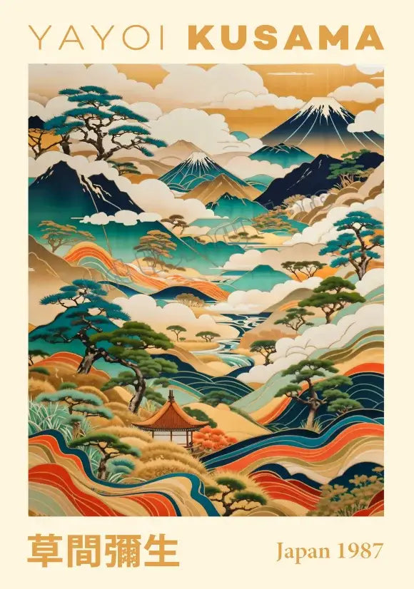 DecorBites™ Japanese Geometric Mountain Landscape Exhibition Canvas Art
