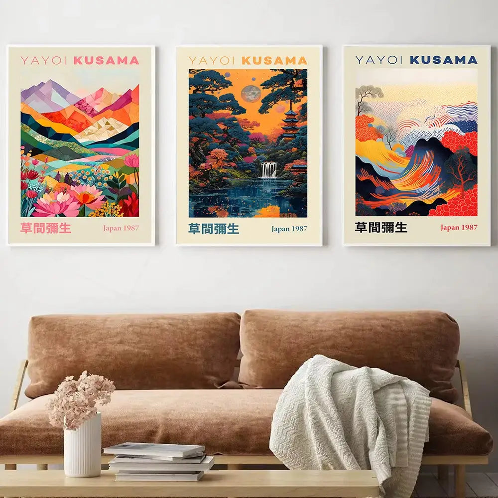 DecorBites™ Japanese Geometric Mountain Landscape Exhibition Canvas Art
