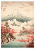 Decorbites™ japanese hokusai art poster print featuring snow-capped mount fuji and cherry blossoms for home decor