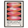 A framed decorbites™ japanese koi cat abstract wall art with bold overlapping pink and orange ovals and black radiating lines