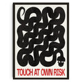 Black abstract snake artwork in a minimalist frame with bold red text below from decorbites™ japanese koi cat canvas wall art