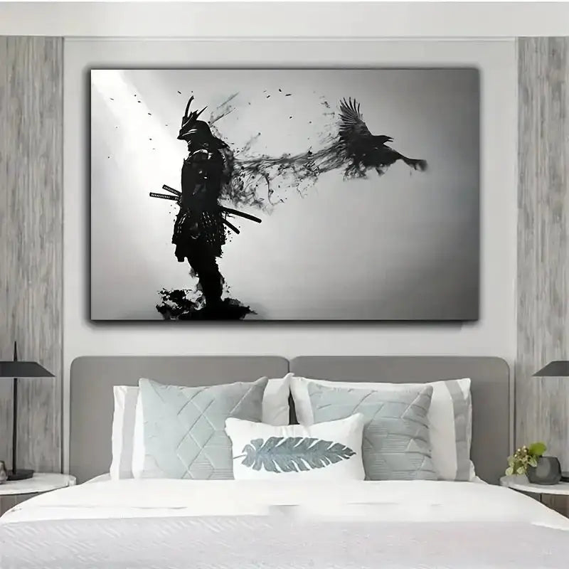 DecorBites™ Japanese Samurai Man with Crow Wall Art
