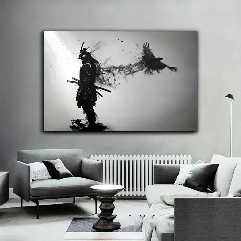 DecorBites™ Japanese Samurai Man with Crow Wall Art
