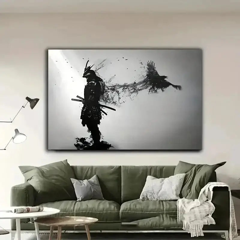DecorBites™ Japanese Samurai Man with Crow Wall Art
