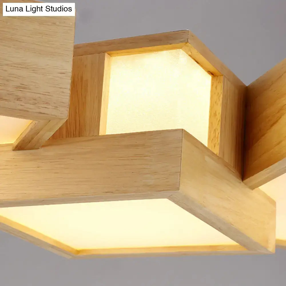 DecorBites™ Japanese Style Wooden LED Pendant Lights for Restaurants - Rectangular Solid Wood Island Lamps