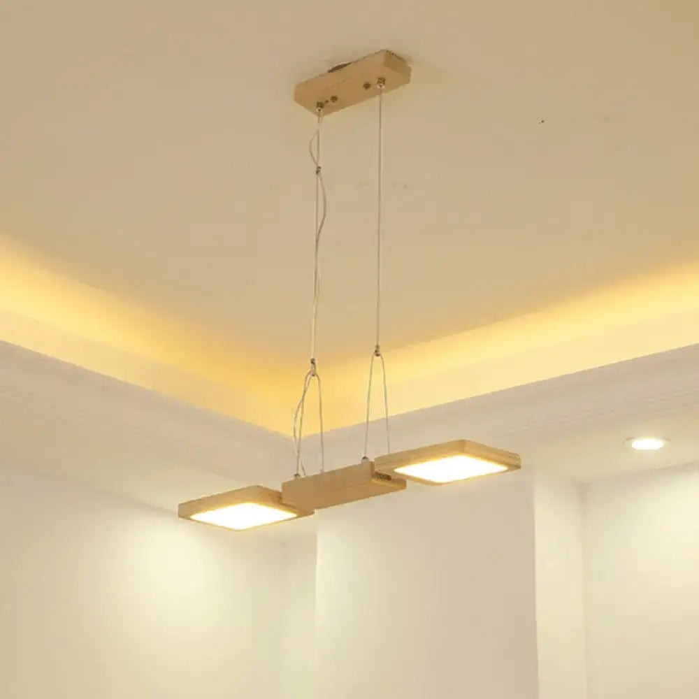 DecorBites™ Japanese Wood Square LED Pendant Light- Modern Restaurant & Island Lighting with Acrylic Shade