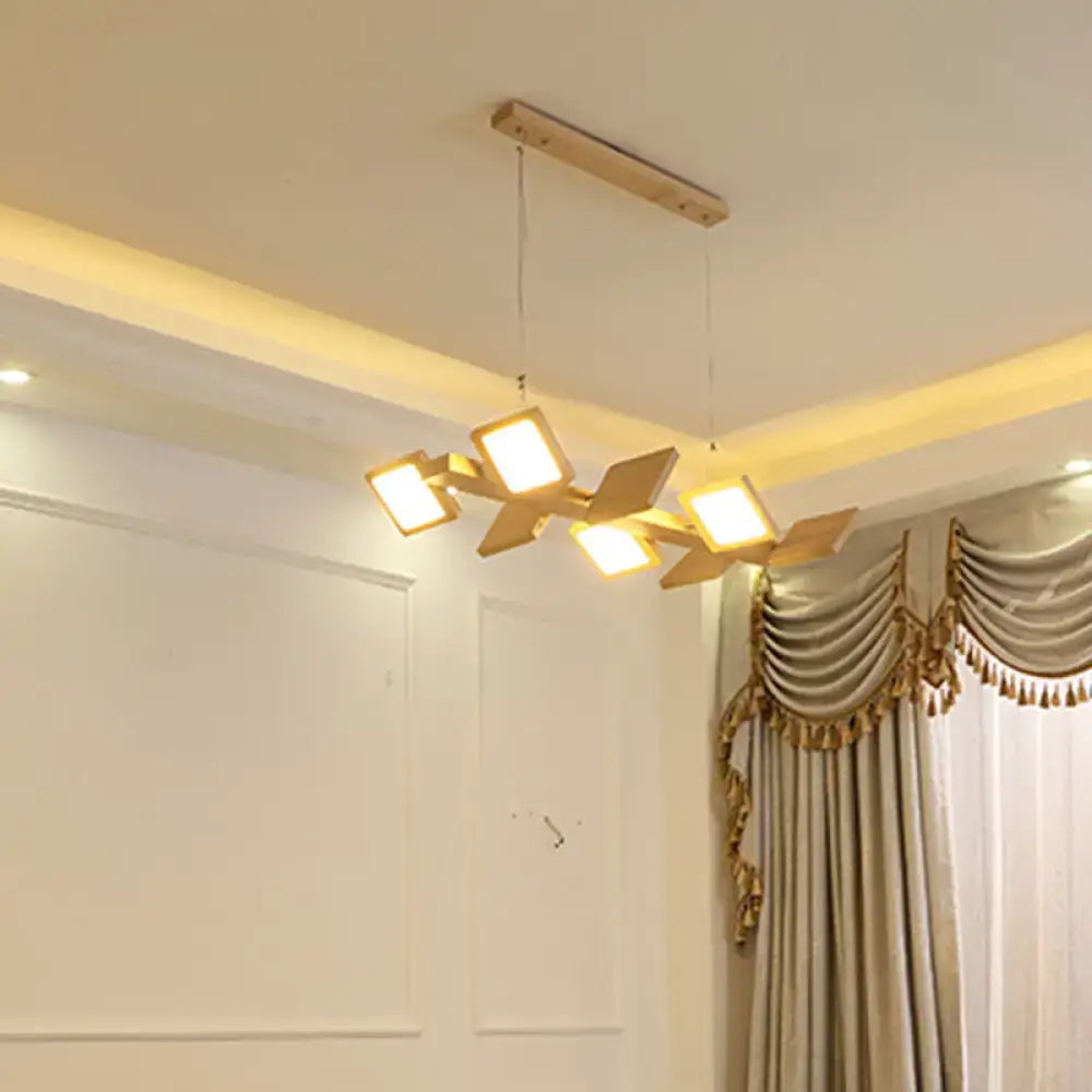 DecorBites™ Japanese Wood Square LED Pendant Light- Modern Restaurant & Island Lighting with Acrylic Shade