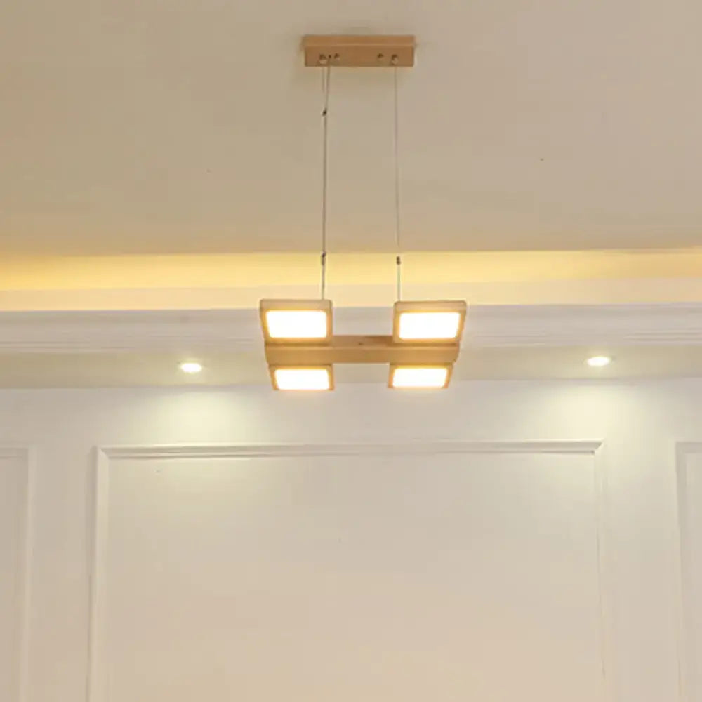 DecorBites™ Japanese Wood Square LED Pendant Light- Modern Restaurant & Island Lighting with Acrylic Shade