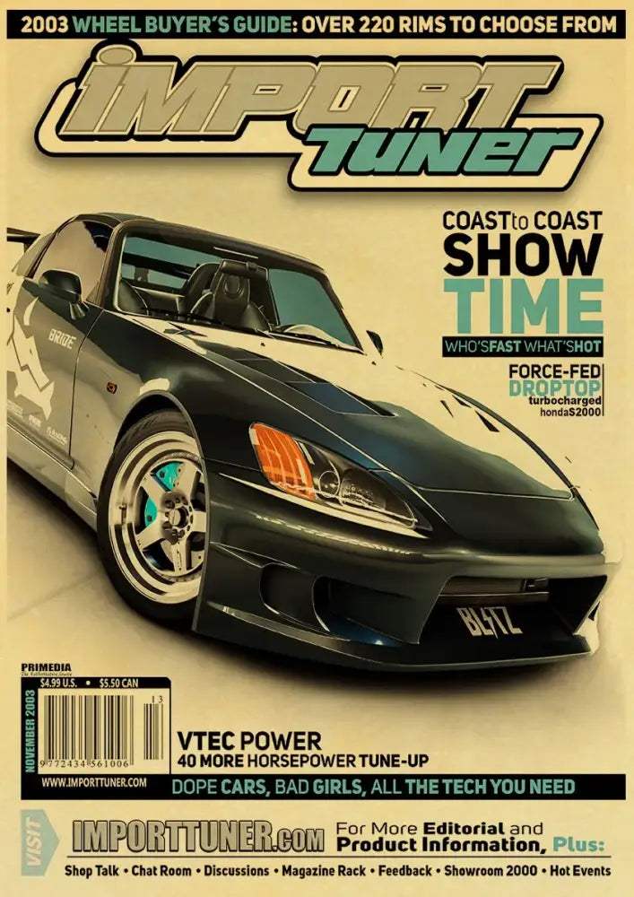 Decorbites™ jdm retro racing car poster featuring a black and white honda s2000 with sleek aerodynamic design