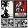Decorbites™ jujutsu kaisen anime poster wall art featuring black and white j-jujutsues japan anime designs with bold red accents