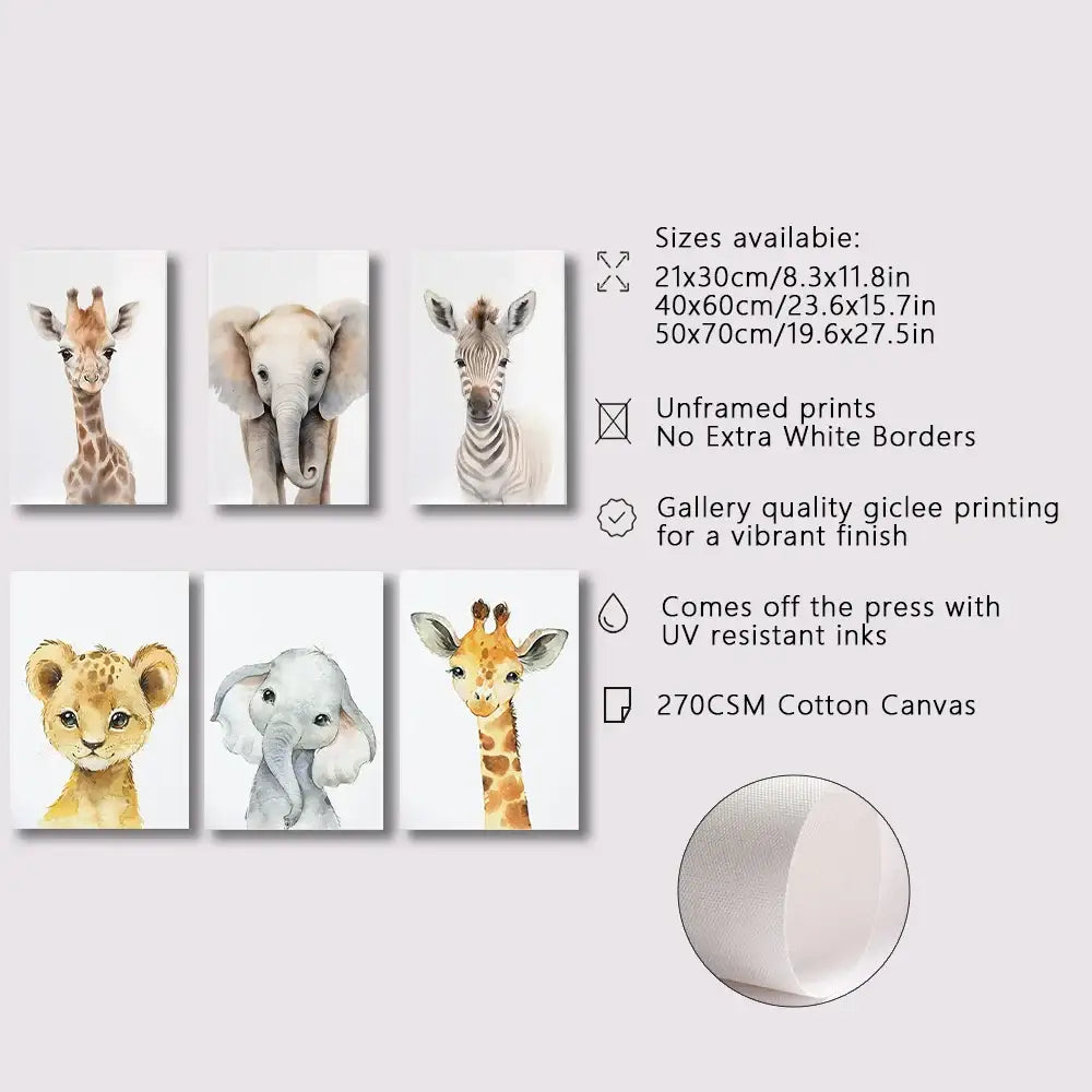 DecorBites™ Jungle Animal Nursery Wall Art Set