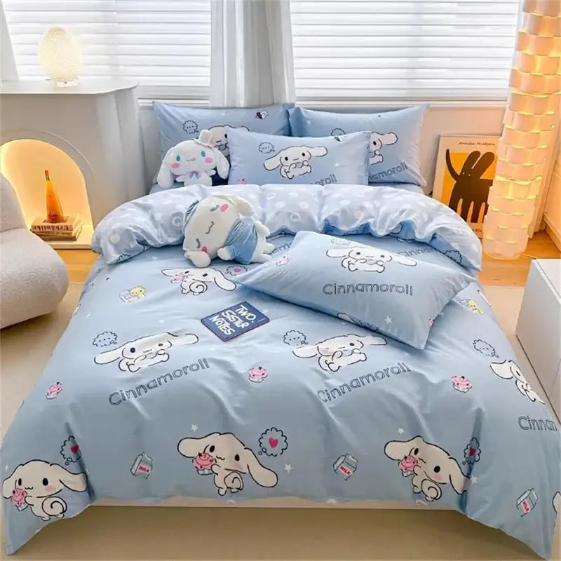 Light blue cinnamoroll bedding set by DecorBites™ with soft plush fabric and cute cartoon duvet cover prints