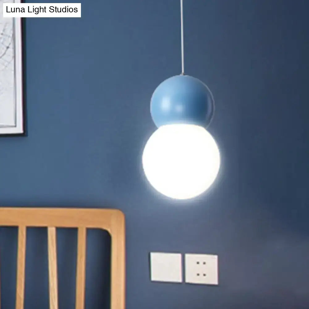 DecorBites™ Kids Bedside Pendulum Light - Gourd Shape, Milky Glass, Macaron Ceiling Pendant - Pink/Yellow/Blue