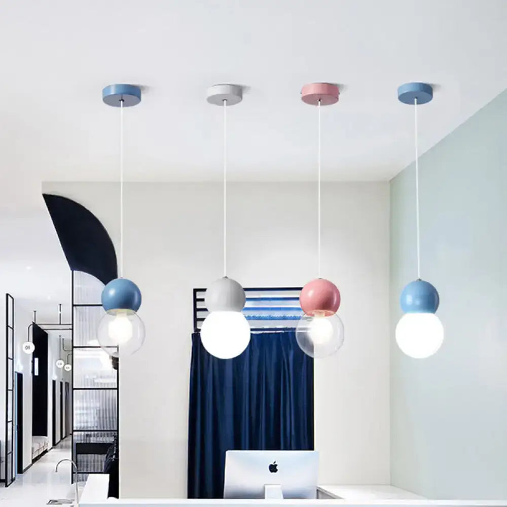 DecorBites™ Kids Bedside Pendulum Light - Gourd Shape, Milky Glass, Macaron Ceiling Pendant - Pink/Yellow/Blue