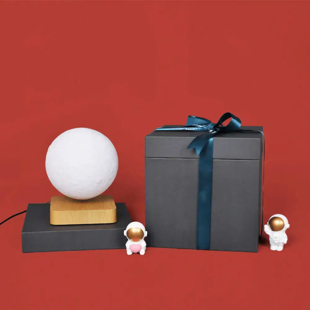 DecorBites™ Kids Moon Sphere Maglev Table Lamp - Plastic Bedside LED Night Light in White-Wood